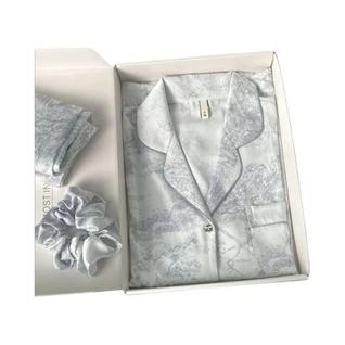 Conjunto De Pijama Feminino De Seda Gelada Para Outono, Cardigã Com Lapela E Botões, 2 Peç