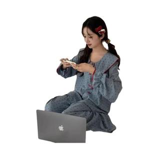 Conjunto De Pijama Feminino Estilo Cardigã Com Estampa Xadrez, Roupa De Dormir De Manga Lo