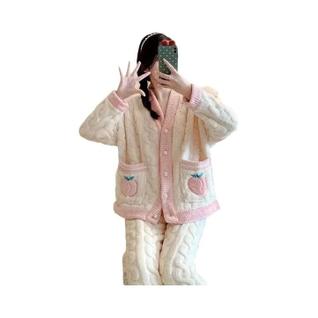 Conjunto De Pijamas De Veludo Rosa Para Mulheres, Inverno, Cardigan Aconchegante, Roupas D