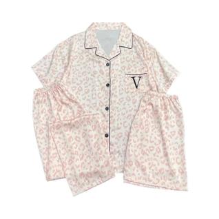 Conjunto De Pijamas Em Três Peças Para Mulheres Com Estampa De Leopardo Rosa, Moda Casual 
