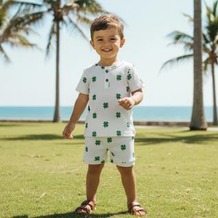 Conjunto De Roupas De Verão Para Meninos Bebês E Crianças Pequenas Com Estampa De Trevo Pa