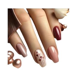 Conjunto De Unhas Postiças Bailarina/Coffin Com 96/24 Peças Em Tons De Vermelho Mistos, Pa