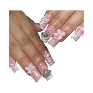 Conjunto De Unhas Postiças Estilo Bailarina Com 24 Unhas Brancas Com Desenho De Gato Franc