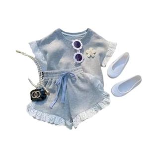 Conjunto De Verão Floral Para Meninas, Top Com Patchwork De Renda, Shorts, 2 Peças, Roupa 