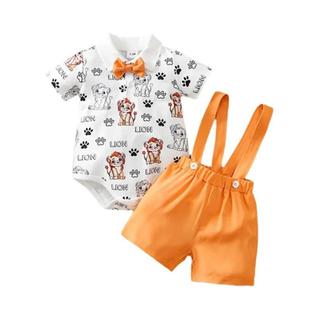 Conjunto De Verão Para Meninos E Meninas, Manga Curta, Estampa De Leão De Desenho Animado,