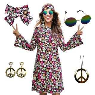Conjunto de vestidos hippie Costume MRYUWB, retrô, anos 60, 70, XXL