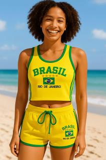 Conjunto Do Brasil Regata Cropped + Short Feminino