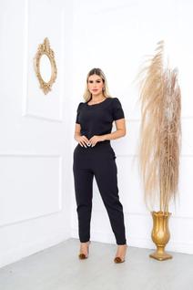 Conjunto Feminino Calça E Blusa Alfaiataria Social Trabalho PRETO