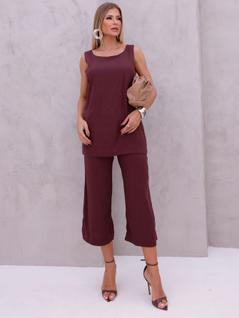 Conjunto Feminino Calça E Blusa Alongada Elegante