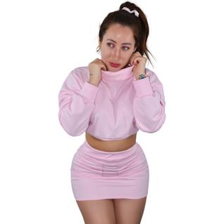 Conjunto Feminino Casaco Blusa + Saia De Moletom Inverno