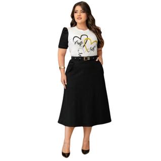 Conjunto Feminino Moda Evangélica Saia Midi Evasê e Blusa Elegante  Look Social Confortáve