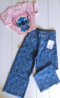 Conjunto feminino personagens calça jeans Stitch - Minnie