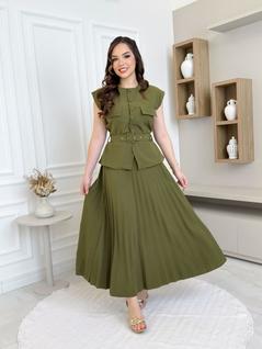 Conjunto Feminino Plissado Desirèe Terra Prometida Saia e Blusa