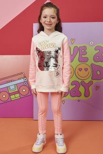 Conjunto Infantil Blusão Alongado em Moletom Peluciado Gatinho Paetês Reversível e Legging