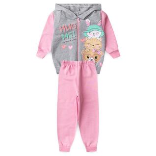 Conjunto Infantil Feminino Inverno 1 a 3 Anos Moletom Peluciado com Capuz Hug Me Metaliza