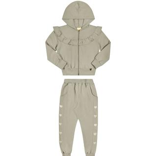 Conjunto Infantil Inveno Menina Jaqueta Com Capuz E Calça Moletom Tricô Verde - Angerô