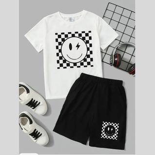 Conjunto Infantil Masculino Estampa Carinha Xadrez 376 Modinha Look Passeio Escola Família
