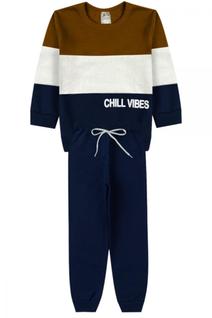 Conjunto infantil moletom menino chill vibes tricolor azul marinho