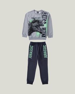 Conjunto jurassic world moletom menino malwee kids cinza