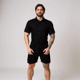 Conjunto Masculino Viscolinho Camisa Social de Botão e Short Casual Verão