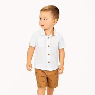 Conjunto Meninos Camisa Branca Tricoline e Bermuda Sarja Caramelo Milon