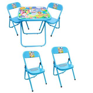 Conjunto Mesa Infantil Dobrável C/ 4 Cadeira Aço Até 40kg Ideal P/ Crianças Cor Divertida 