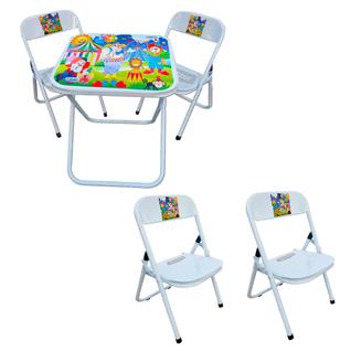 Conjunto Mesa Infantil Dobrável C/ 4 Cadeira Aço Até 40kg Ideal P/ Crianças Cor Divertida 