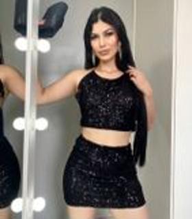 Conjunto paetê saia e cropped look festa balada elegante g