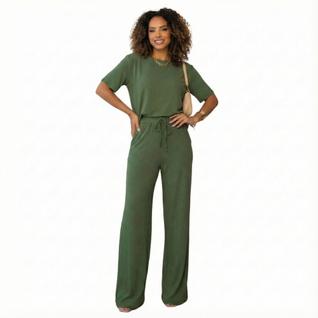 Conjunto Pantalona Básico Plus Size Elegante Moletinho Aero Look Passeio Viajem