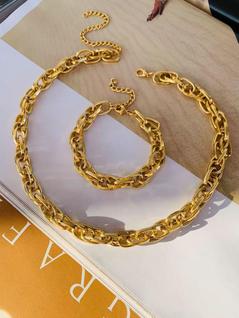 Conjuntos Colar e pulseira banhado a Ouro Maxi elos tendência Maximalismo