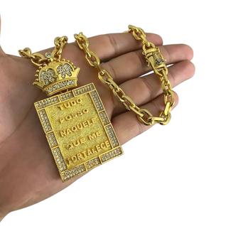 Cordão Cadeado 8mm Nossa Senhora + Tudo Posso Banhado a Ouro