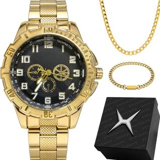 Cordao Grumet + Relogio Masculino Banhado robusto retro ouro grande pesado vintage moda pr