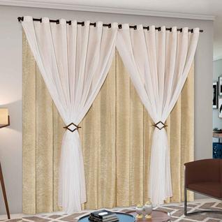 Cortina Cecília 4,00m x 2,50m com 02 Presilhas p/ Varão Simples - Dourado / Palha