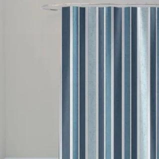 Cortina Uzoo Box Banheiro Poliéster 198x180cm Ganchos Cor Listras Azuis Verticais