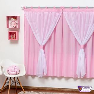 Cortina Varão Simples Quarto de Bebê e Criança Menina 2,00 mX1,70 m Rosa