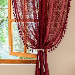 Cortinas YJ YANJUN Burgundy Lace 150x213cm, florais vitorianas