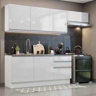 Cozinha Completa 100% MDF Madesa Acordes 260003 com Armário e Balcão - Frentes Branco Bril