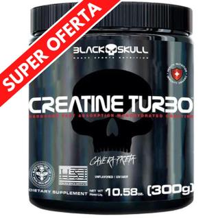 Creatina em Pó Monohidratada Turbo Black Skull 300g Creatine Caveira Preta Treino Performa