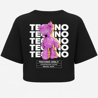 Cropped Oversized Preto Techno Only - Estampa DTF