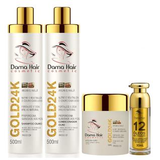 Dama Hair Gold 24k Nutrição Completa  4 Produtos Profissionais Para Hidratar os Fios