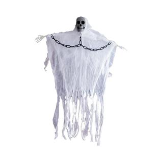 Decoração de Halloween: Crânio Fantasma com Olhos Brilhantes e Cabelo Longo