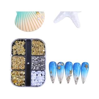 Decoração DIY De Unhas 3D Com Conchas, Cavalo-marinho, Estrela-do-mar E Pérolas Brancas Pa
