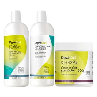 Deva Curl Decadence No Poo 1L, Condicionador 1L e Supercream 500ml