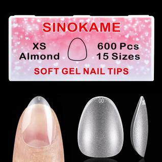 Dicas de unhas SINOKAME, gel de amêndoa extra curto, 600 unidades, 15 tamanhos