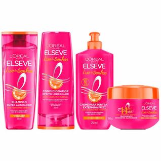 Elseve Liso dos Sonhos Kit - Condicionador + Shampoo + Máscara Capilar + Creme para Pentea