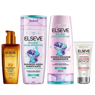 Elseve Pure Hialurônico Kit  Shampoo + Condicionador + Óleo Extraordinário + Leave In Trat