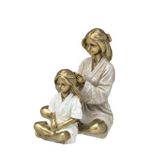 Escultura Estatueta Estátua Mãe e Filha Menina Irmãs Decorativa Família Casa Sala Quarto E