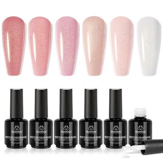 Esmalte de unhas em gel à base de borracha besouros Glitter Nude Pink 15mL