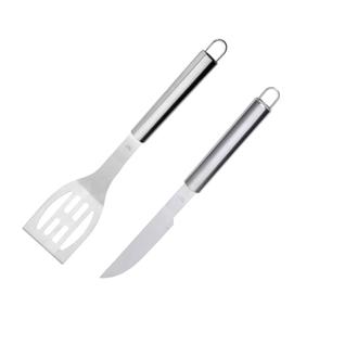 Espatula e Faca Cabo Longo Kit Churrasco Carne Inox 2un