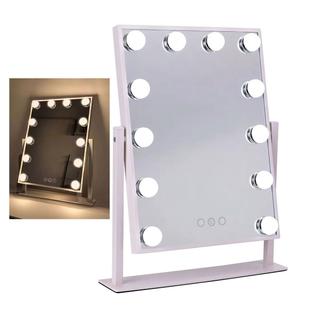 Espelho Camarim Grande LED 12 Lampadas Brilho Ajustavel 3 Tons Rotaçao 360 Graus Penteado 
